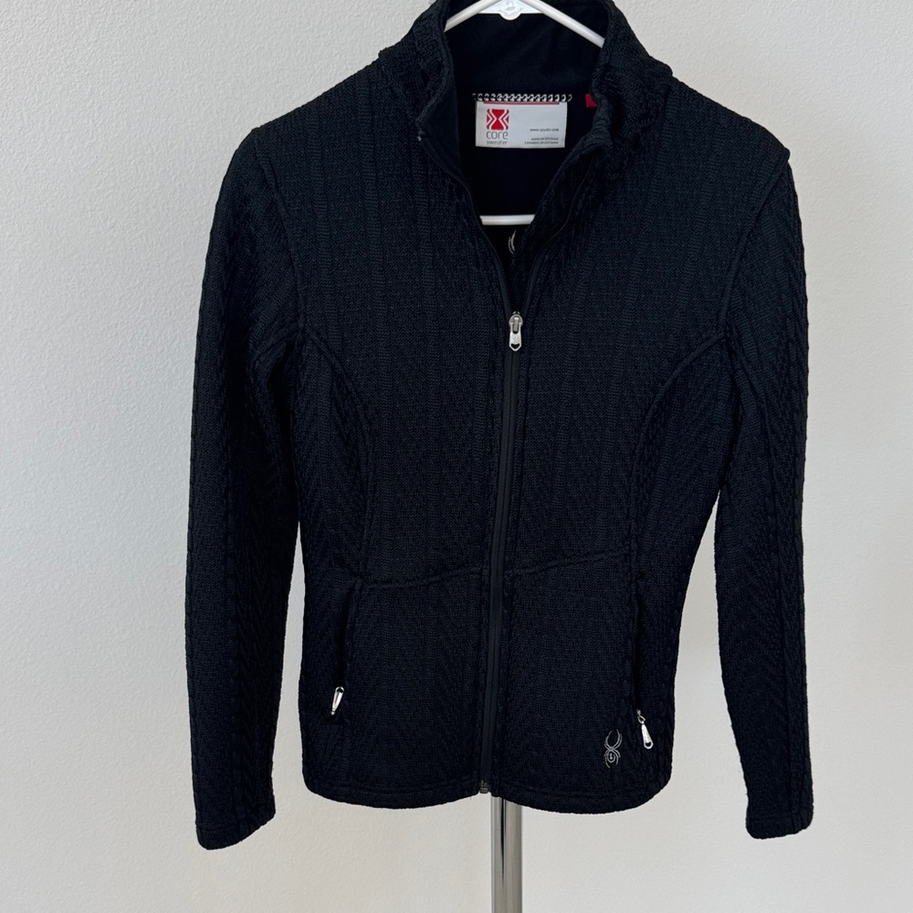 Spyder Black Textured Zip-Up Jacket, Small, Pre-owned